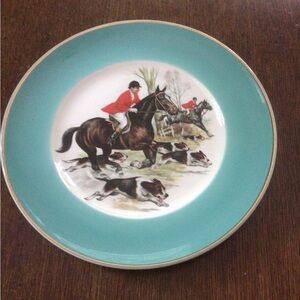 Decorative Hunting Scene Plate with Gold Trim